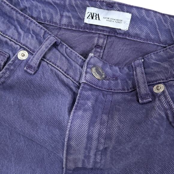 Zara Marine Straight Leg Frayed Hem Jeans In Purple - Picture 7 of 7